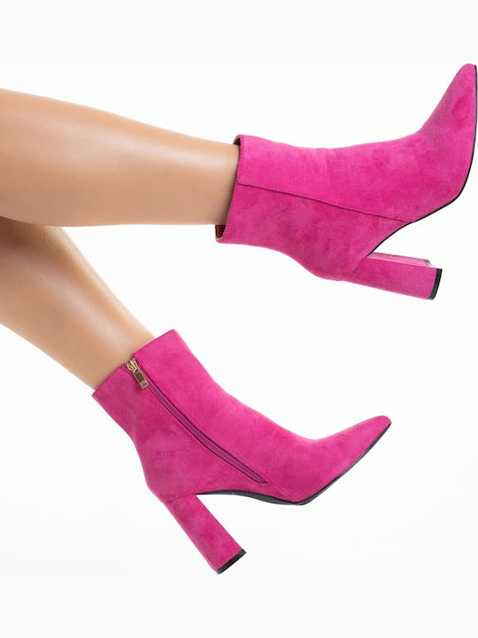 Ghete Dama Ankle Boots cu Toc Înalt Fucsia