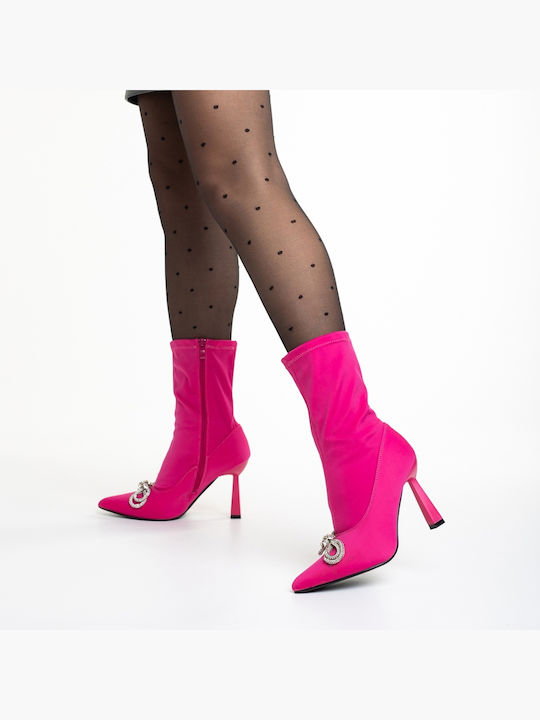 Ghete Dama Ankle cu Toc Înalt Fucsia
