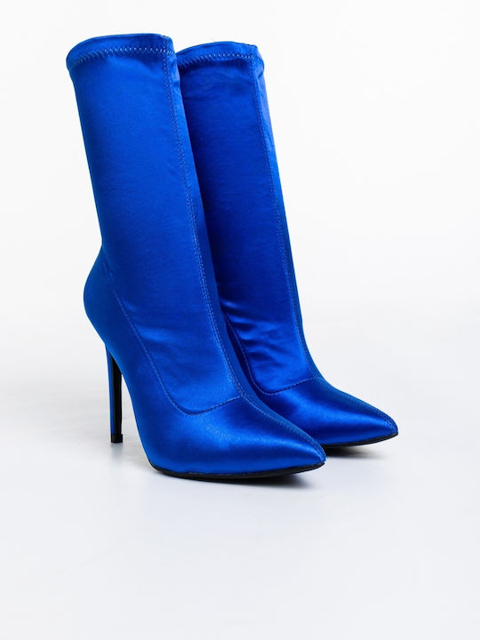 Ghete Dama Ankle Boots cu Toc Înalt Albastre