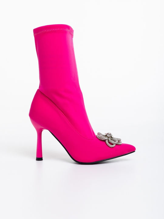 Ghete Dama Ankle Boots cu Toc Înalt Fucsia