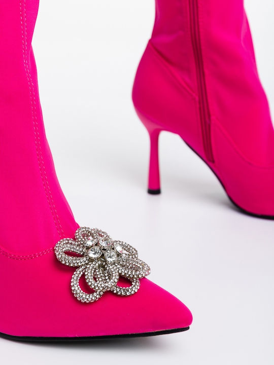 Ghete Dama Ankle Boots cu Toc Înalt Fucsia