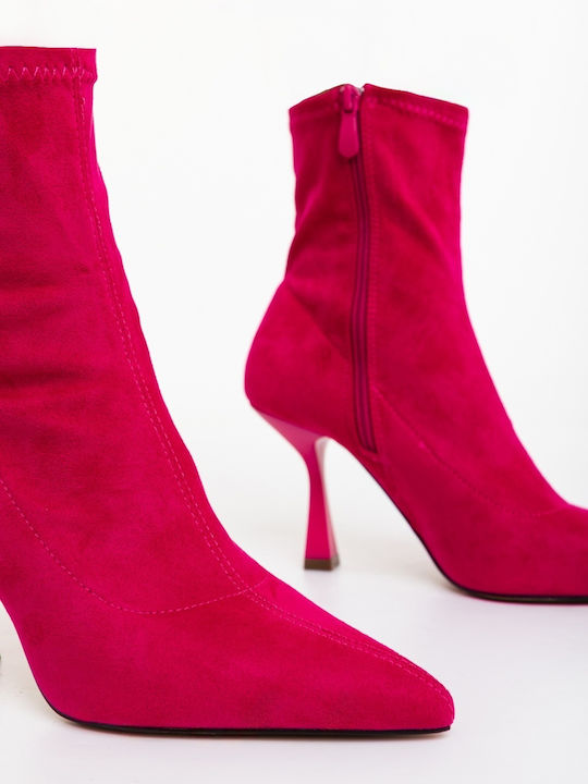 Ghete Dama Ankle Boots cu Toc Înalt Fucsia