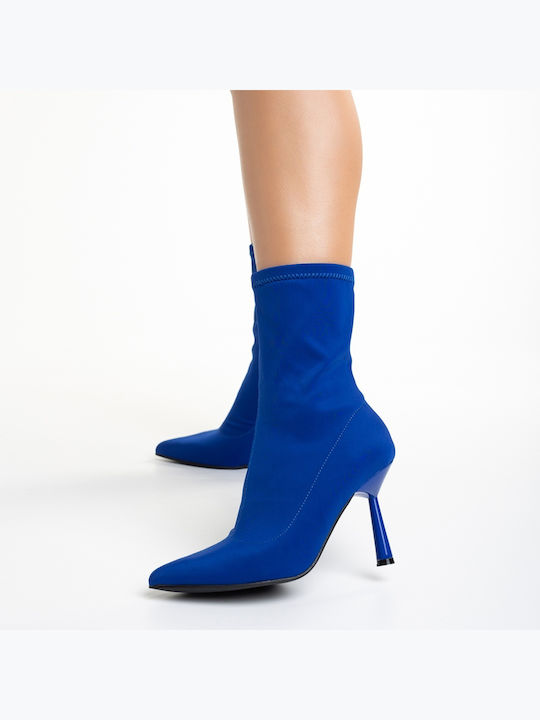 Ghete Dama Ankle Boots cu Toc Înalt Albastre