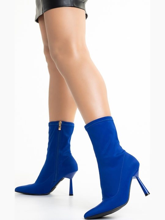 Ghete Dama Ankle Boots cu Toc Înalt Albastre