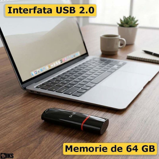 USB-Stick 64 GB SIKS USB 2.0 Schnittstelle Übertragung von Musik Computerdateien Laptop Navigation Schwarze
