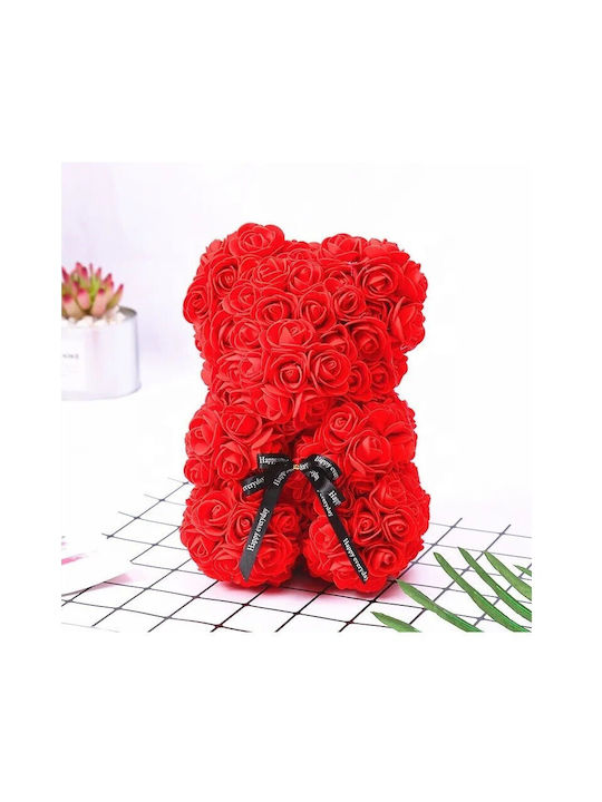 Teddy Bear Artificial Roses Box 25cm Red