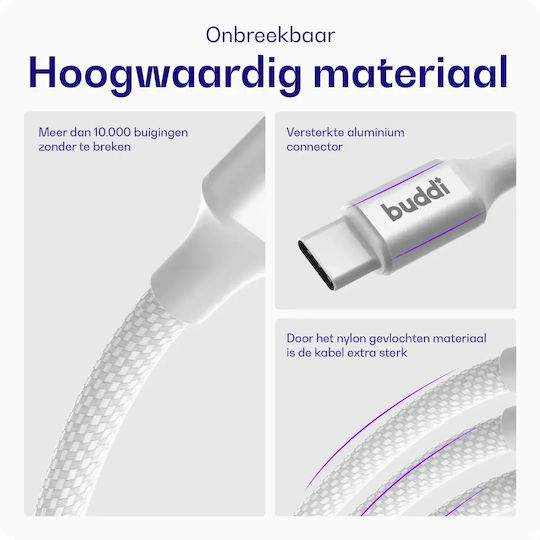 Buddi USB 2.0 Cable USB-C male - USB-C 100W Λευκό 3m