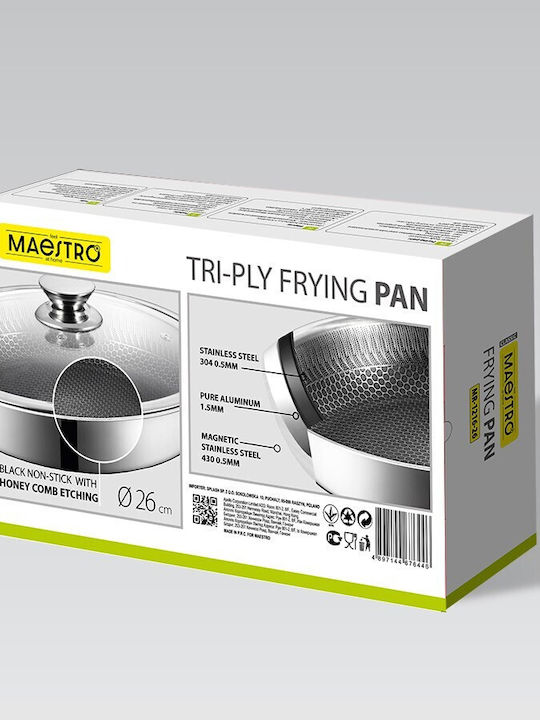 Maestro Stainless Steel Pan with Lid Ceramic Coating 26cm