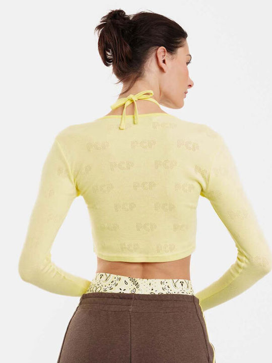 Bluza Damă Crop Top Bumbac Mânecă Lungă Galbenă