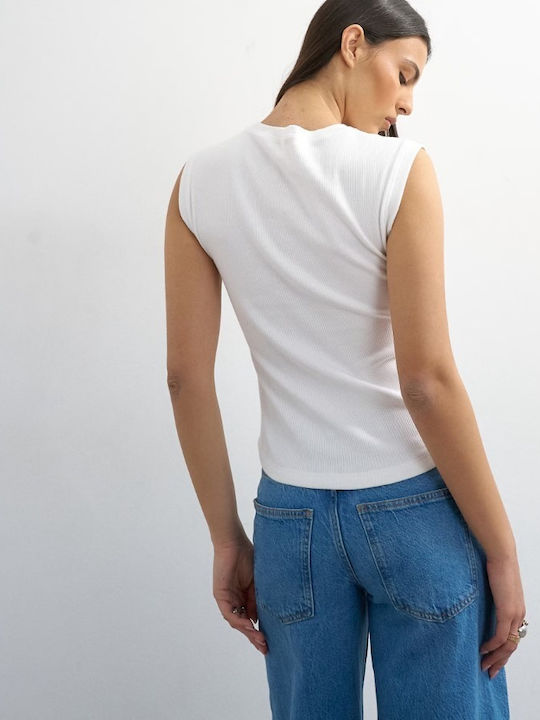 Women's Cotton Sleeveless White Top