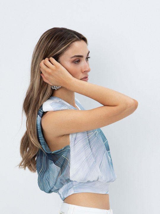 Women's Sleeveless Blouse with V-Neckline Floral