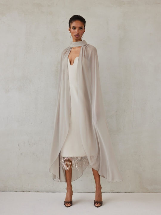 Midi Βραδινό Φόρεμα Strapless Γκρεζ