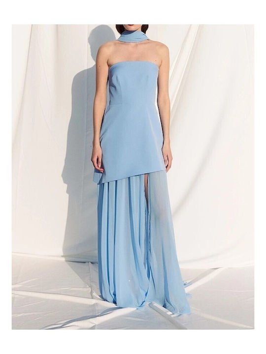 Summer Maxi Dress for Wedding and Christening Strapless Sky