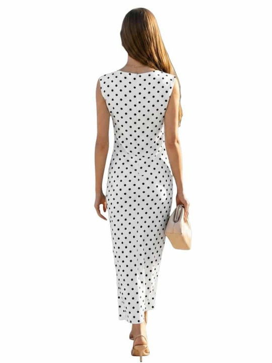 Summer Midi Dress White With Black Polka Dot