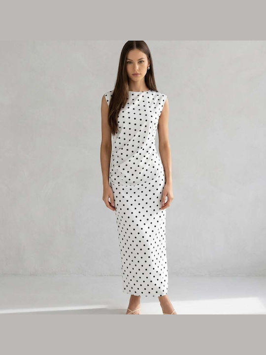 Summer Midi Dress White With Black Polka Dot
