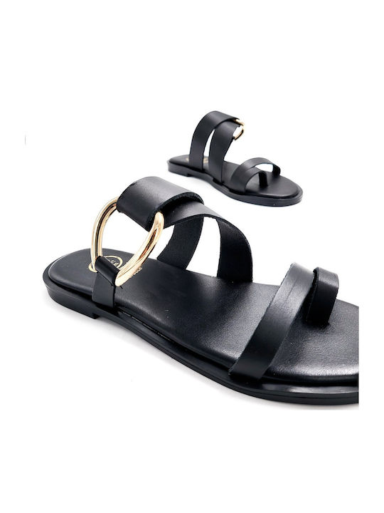 Leather Women's Flat Sandals Black