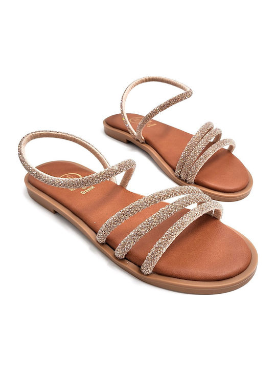 Leather Women's Flat Sandals Gold
