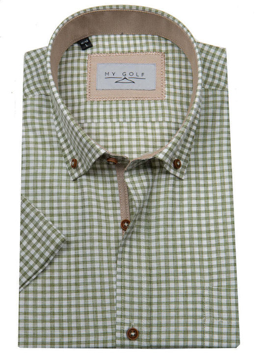 Short Sleeve Shirt in Regular Fit Checked Olive
