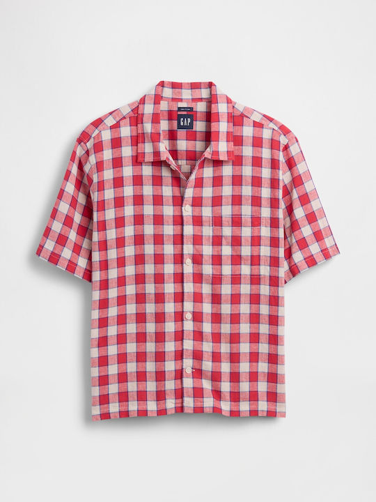 Short Sleeve Checked Shirt Red Plaid