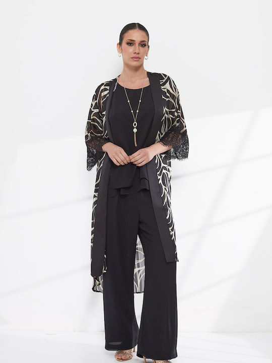 Women's Black Set with Trousers in Loose Fit