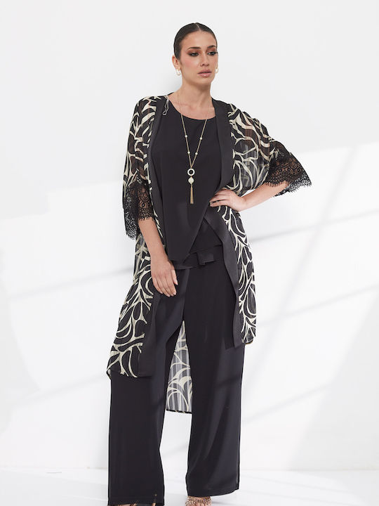 Women's Black Set with Trousers in Loose Fit