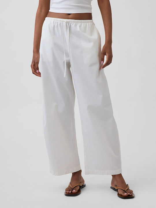 Pantaloni Dama Din Țesătură Cu Elastic Off White