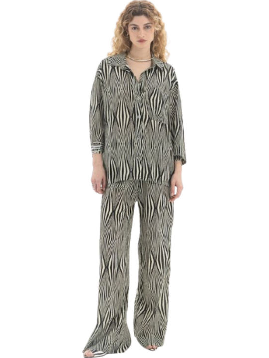 Women's Fabric Trousers Blackecru