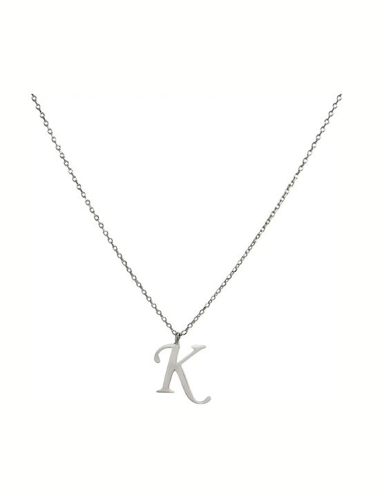 Colier Monogramă "K" Din Aur Alb 9 Carate Colier Monogramă "K" Din Aur Alb 9 Carate
