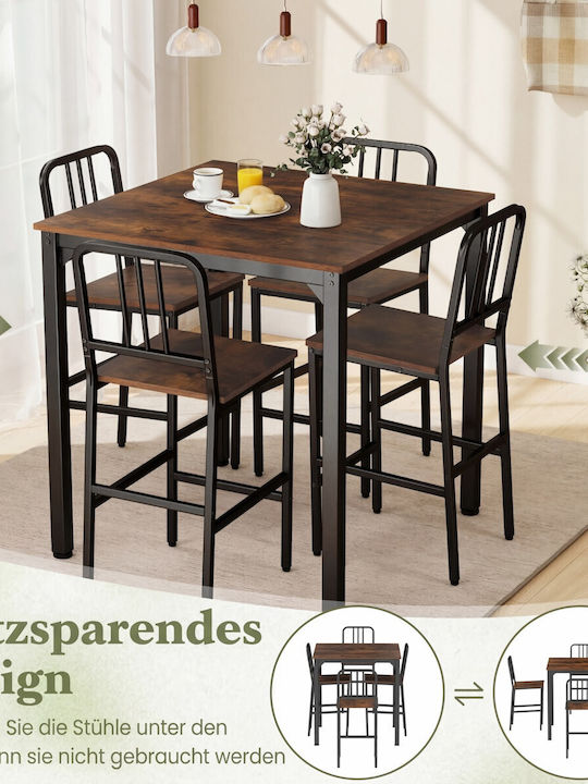 Bar Table with 4 Stools 90x90cm