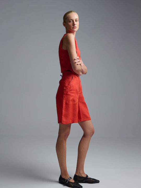 Damen Bermudas Leinen Orange