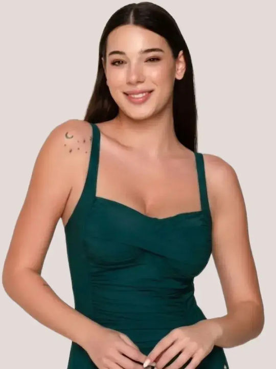 One Piece Swimsuit With Light Padding For Large Bust Green
