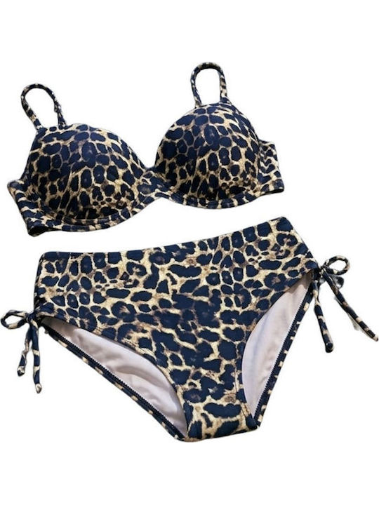 R0555 Set Bikini με Ελαφριά Ενίσχυση Animal Print Λεοπαρ Γκρι