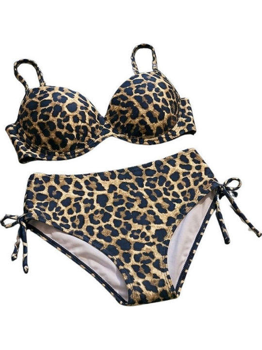 S0555 Set Bikini Cu Căptușeală Ușoară Animal Print Leopard Maro