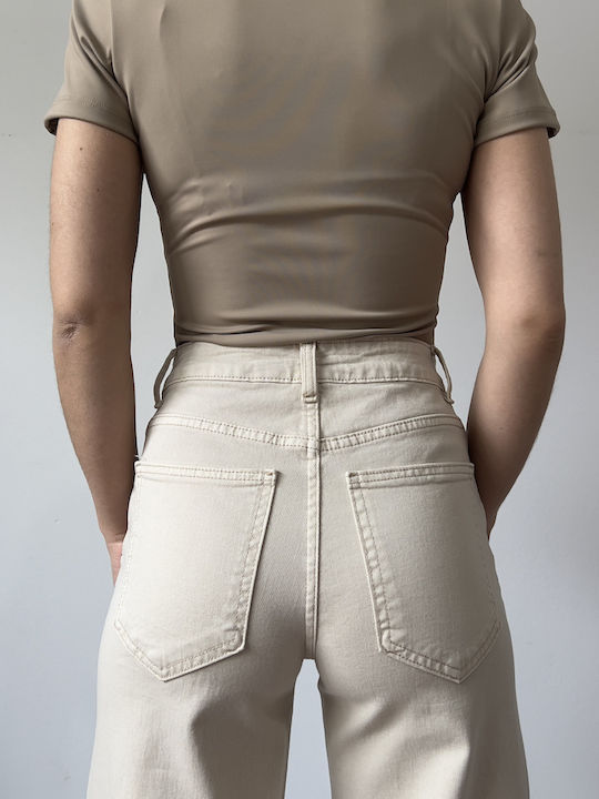 Women's Jean Pants in Wide Leg Style Beige