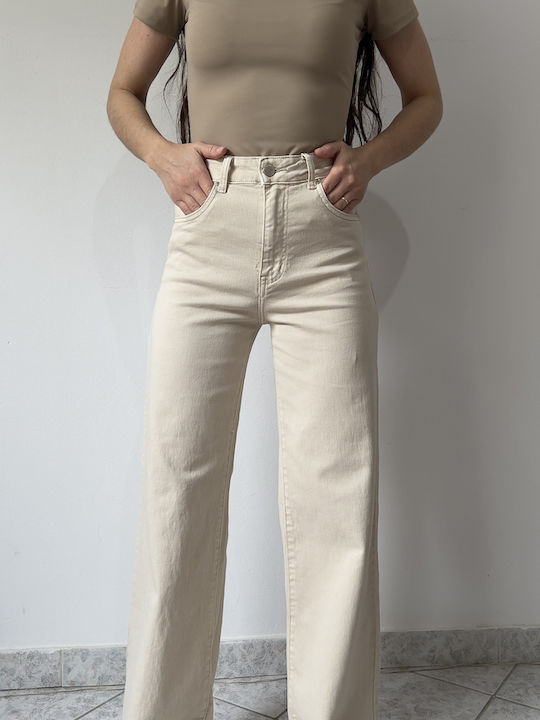 Women's Jean Pants in Wide Leg Style Beige