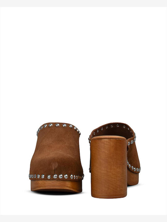 Mules With Heel In Brown Colour