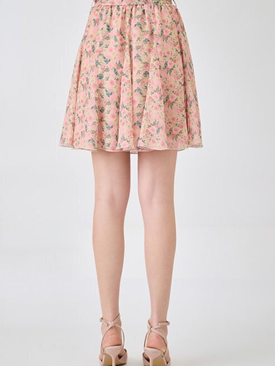 Ψηλόμεση Mini Φούστα Floral Ροζ