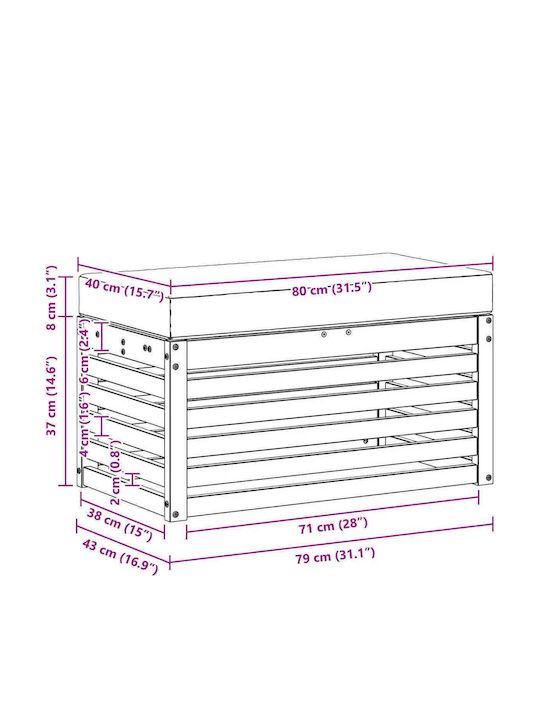 Outdoor Wooden Bench With Cushions 80x43x45cm
