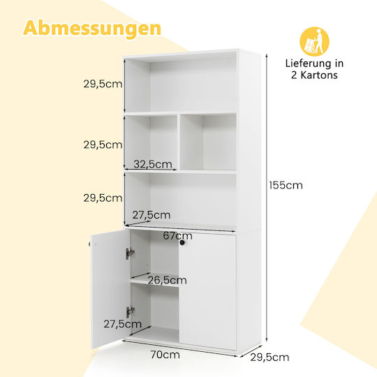 Dulap de Birou din MDF și Metal Alb 155x29.5x70cm