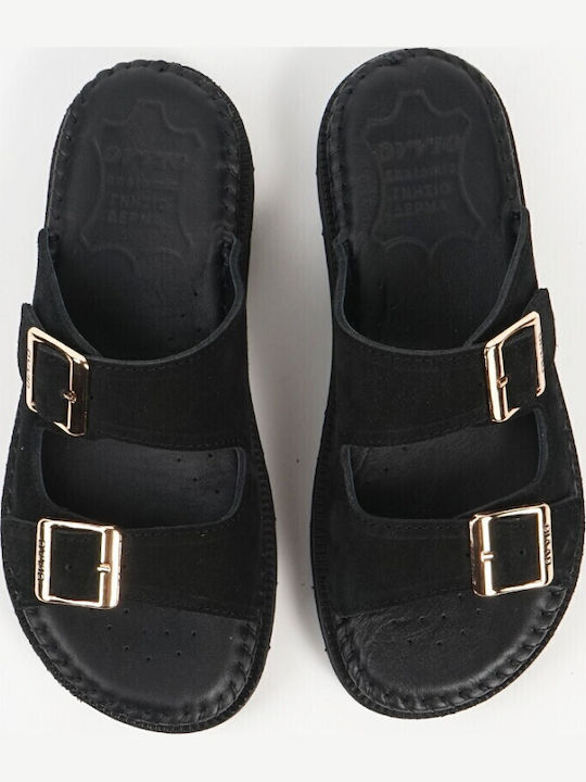 Δερμάτινα Γυναικεία Ανατομικά Σανδάλια Flatforms Μαύρα