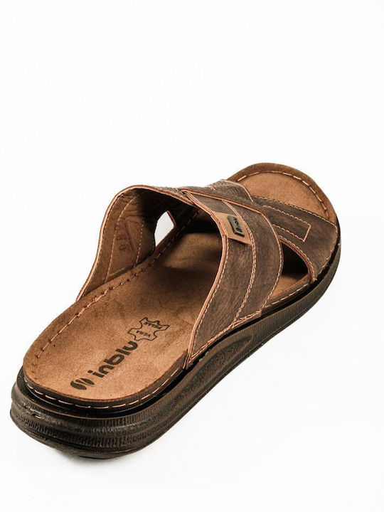 Leather Men's Sandals In Brown Color