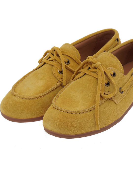 Δερμάτινα Γυναικεία Boat Shoes σε Κίτρινο Χρώμα