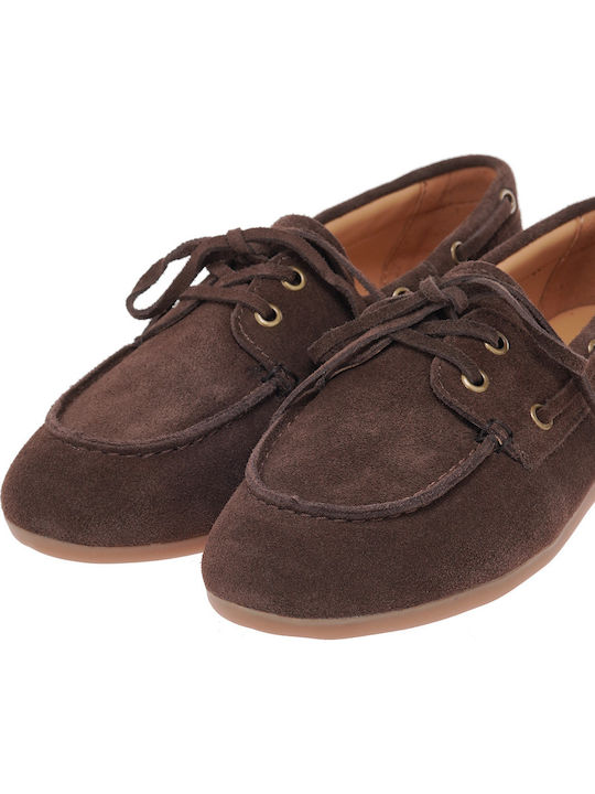 Leather Women's Boat Shoes In Brown Colour