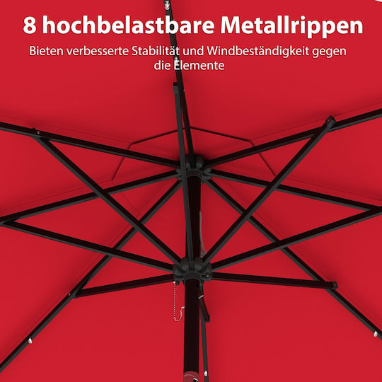 Floor Parasol Circular Metal Red with LED Lighting Φ3m