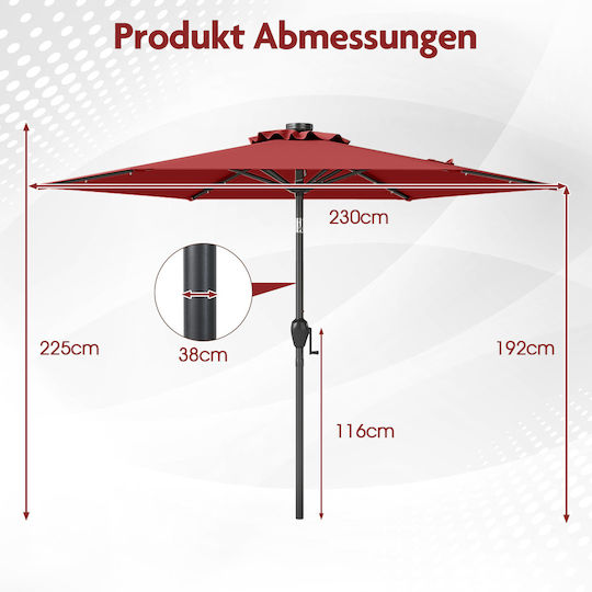 Garten- und Terrassen-Sonnenschirm Boden Rundschreiben Metall Burgundisch mit LEDs Φ2.3m NP12190BUG