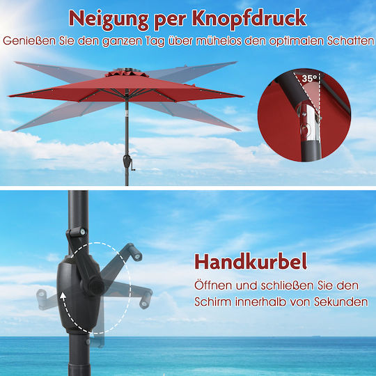 Garten- und Terrassen-Sonnenschirm Boden Rundschreiben Metall Burgundisch mit LEDs Φ2.3m NP12190BUG