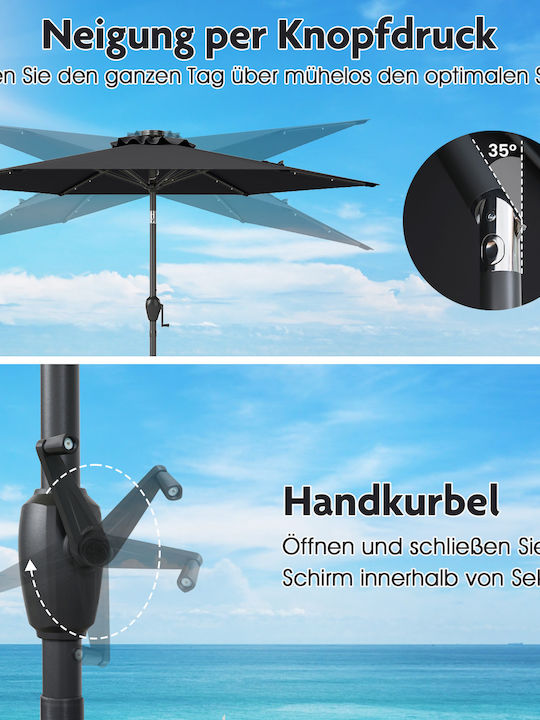 Garten- und Terrassen-Sonnenschirm Boden Rundschreiben Metall Schwarz mit Basis und LEDs Durchmesser 2,3 m NP12190BK
