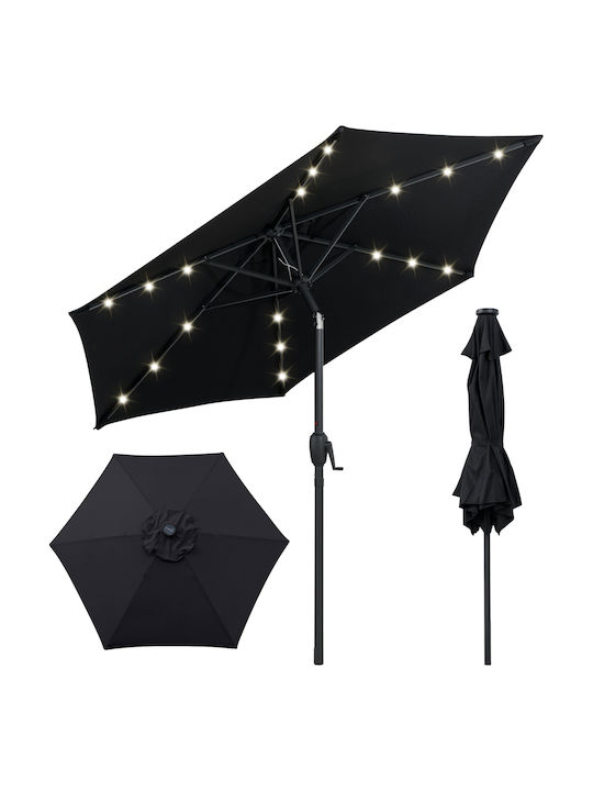 Garten- und Terrassen-Sonnenschirm Boden Rundschreiben Metall Schwarz mit Basis und LEDs Durchmesser 2,3 m NP12190BK