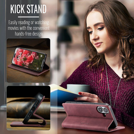 Caseme 013 iPhone 16 Ретро Кожен Калъф Книга Червен