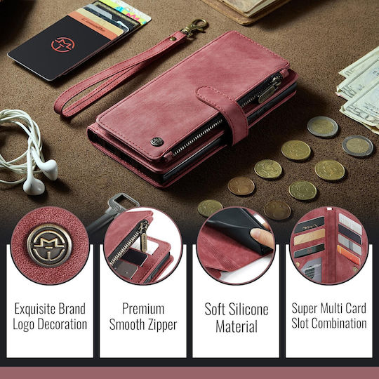 Caseme C30 Samsung Galaxy S26 Ultra 5g Card Slots Zipper Wallet Synthetic Leather Case Red